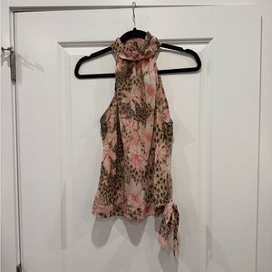 Pink Floral and Leopard Print Halter Top